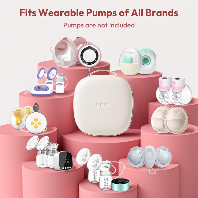 NCVI Breast Pump Carrying Case for Pump Parts and Bottles, Portable Wearable Pump Travel Bag Organizer for Working Moms, Durability Hard Shell, Interior with 3 Compartments through Mesh Bag, Beige - Image 5